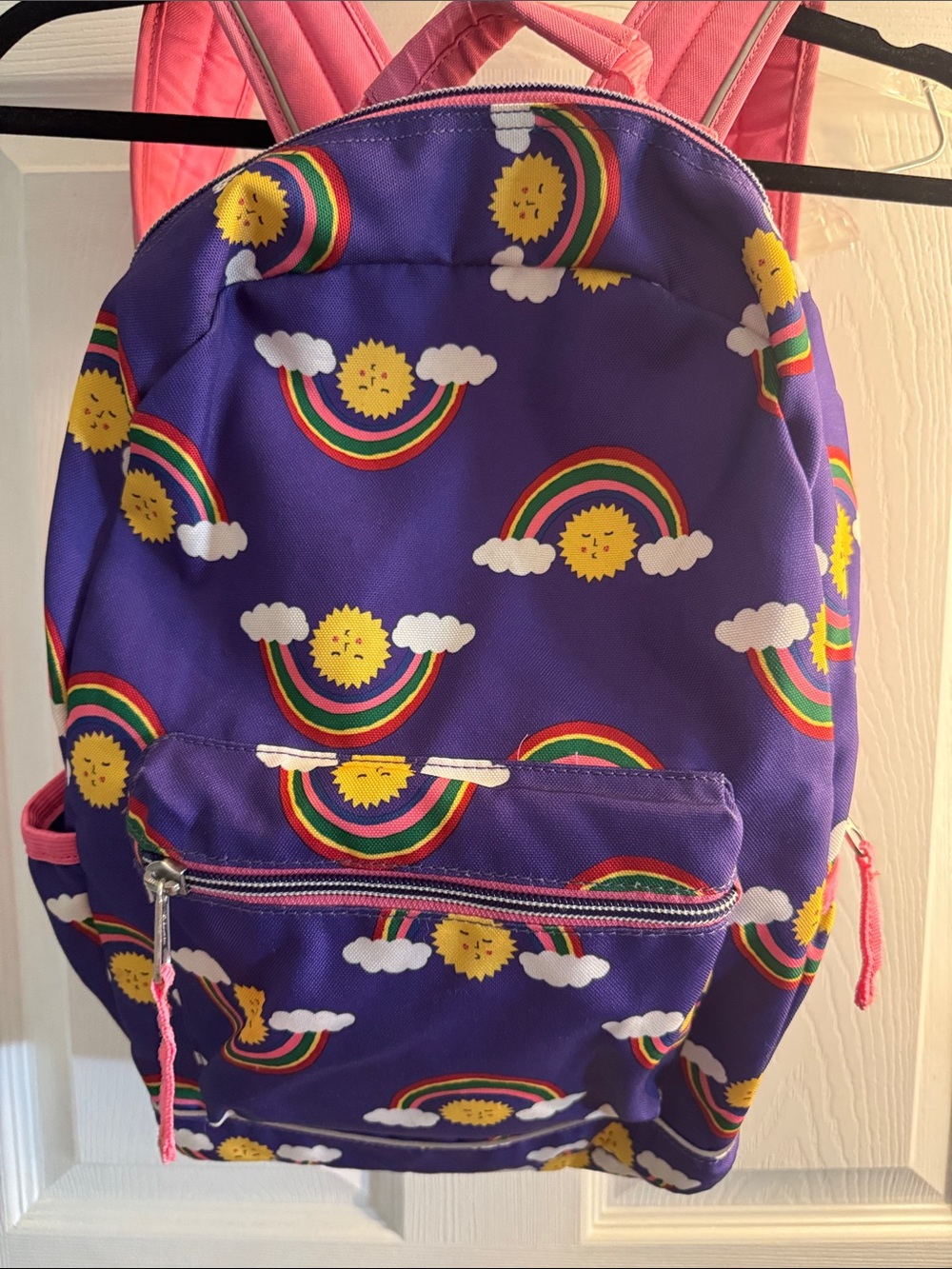 Hanna Andersson Purple Rainbow Sun Kids Backpack with Pink Straps